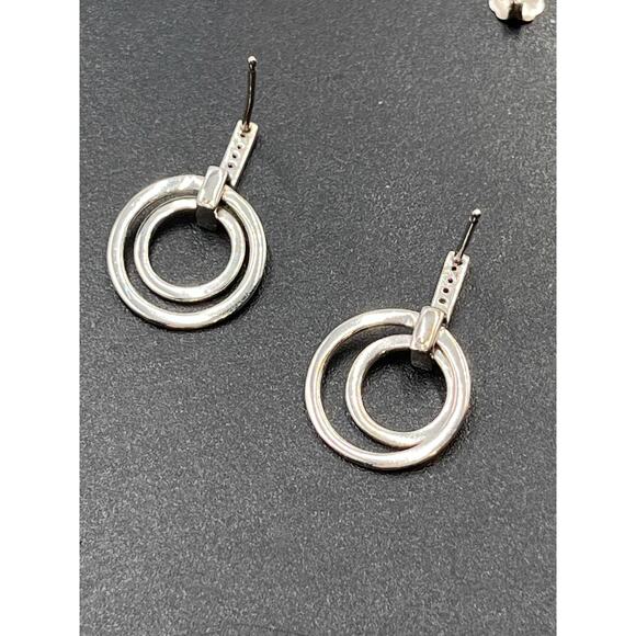 Designer Sterling Silver Pave White Sapphire Double Hoop Pierced Earrings - Picture 8 of 8